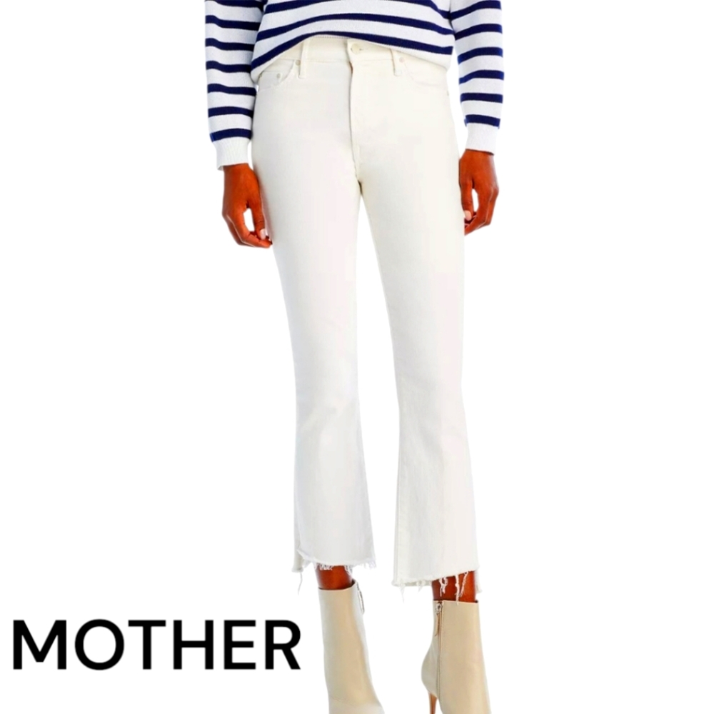 MOTHER Sz 27 The Insider Crop Step Fray in Cream Puffs Ankle Length Jeans.